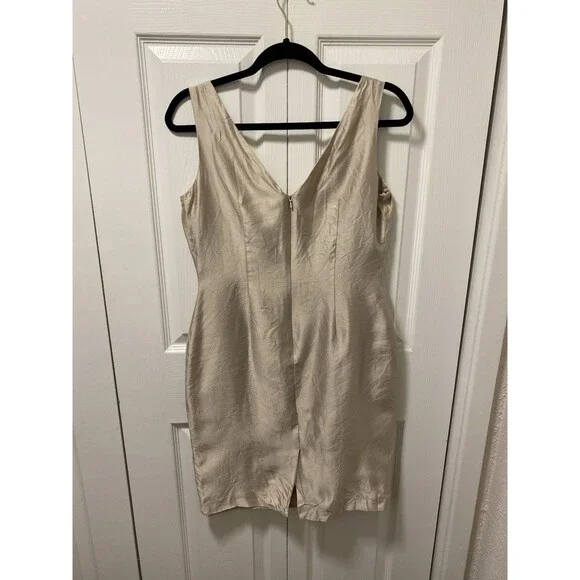 Gilar 100% Silk Fitted Hourglass Silhoutte Lined Sheath Dress Beige -Size 6 - Picture 8 of 14